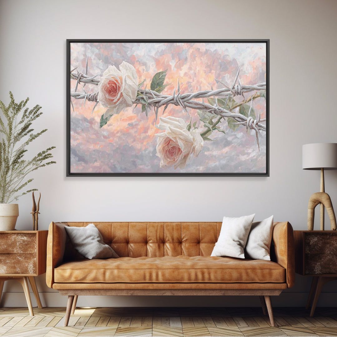 Roses Of Redemption – Framed Canvas Print – Christian Wall Art – Christian Art Canvas – Moody Christian Art – Christian Christmas Art – Mod