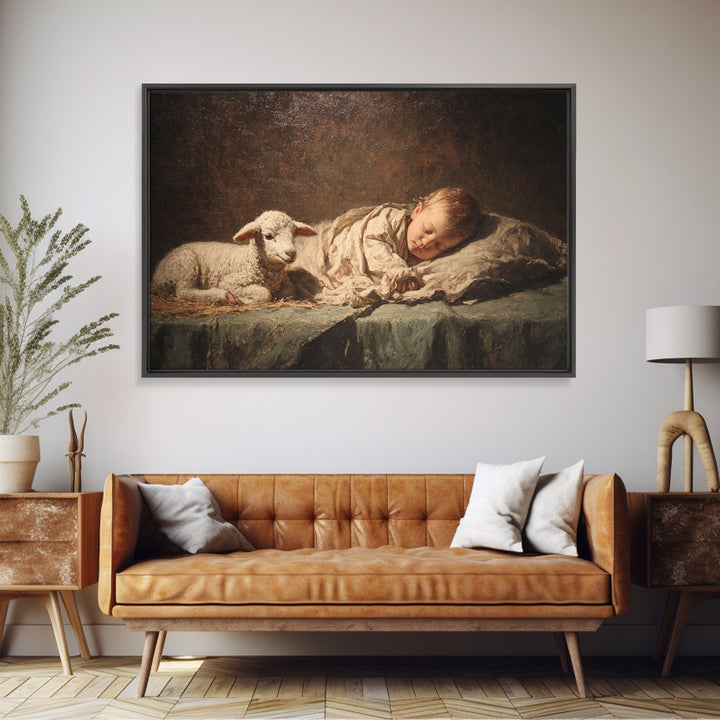 Little Lamb Peace – Framed Canvas Print – Christian Wall Art – Christian Art Canvas – Jesus Painting – Christian Christmas Art – Christian
