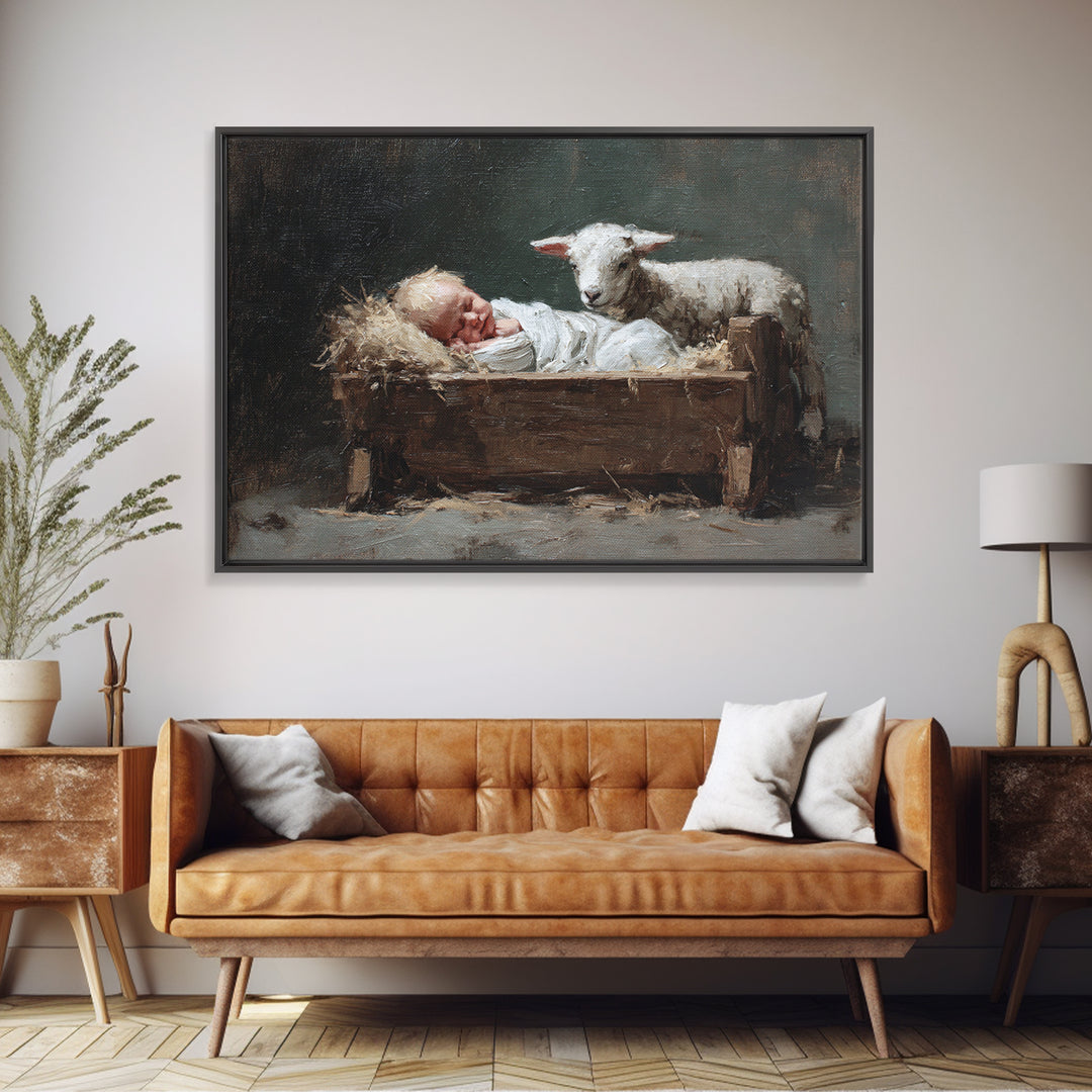 Holy Manger – Framed Canvas Print – Christmas Wall Art – Christian Art Canvas – Jesus Painting – Framed Christian Art – Christian Christmas