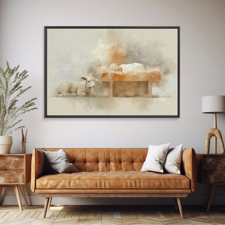 Peaceful Arrival – Framed Canvas Print – Christian Wall Art – Christian Art Canvas – Minimalist Christian Art – Christian Christmas – Chris