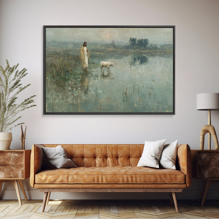 Still Waters Grace | Framed Canvas Print | Christian Art Canvas | Christian Wall Art | Jesus Painting | Vintage Christian Art | Christian D