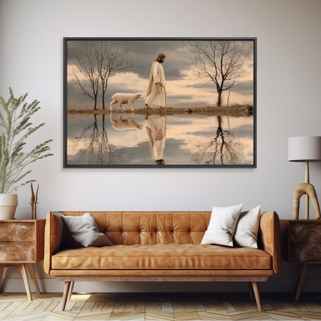 Shepherd’s Quiet Walk, Framed Canvas Print, Christian Wall Art, Jesus Painting, Christian Art Canvas, Christian Christmas Art, Christian De
