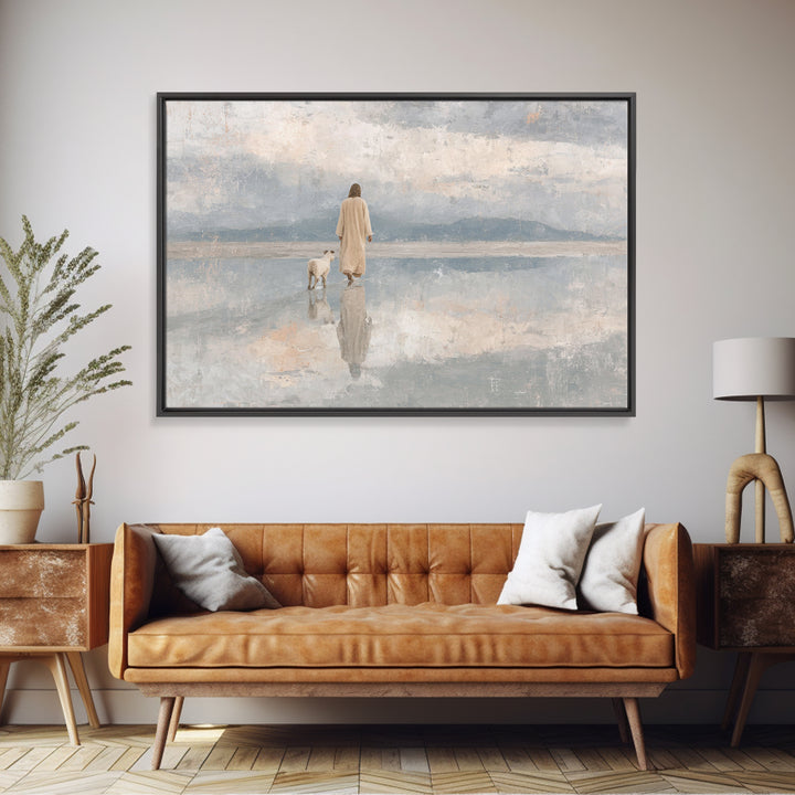 Peaceful Horizon Path – Framed Canvas Print – Christian Art Print – Christian Wall Art – Jesus Painting – Minimalist Christian Art – Christ
