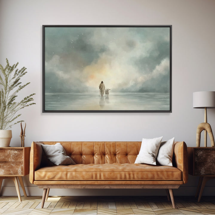 Heaven’s Gentle Steps, Framed Canvas Print, Christian Wall Art, Christian Art Canvas, Jesus Painting, Christmas Art, Christian Christmas De