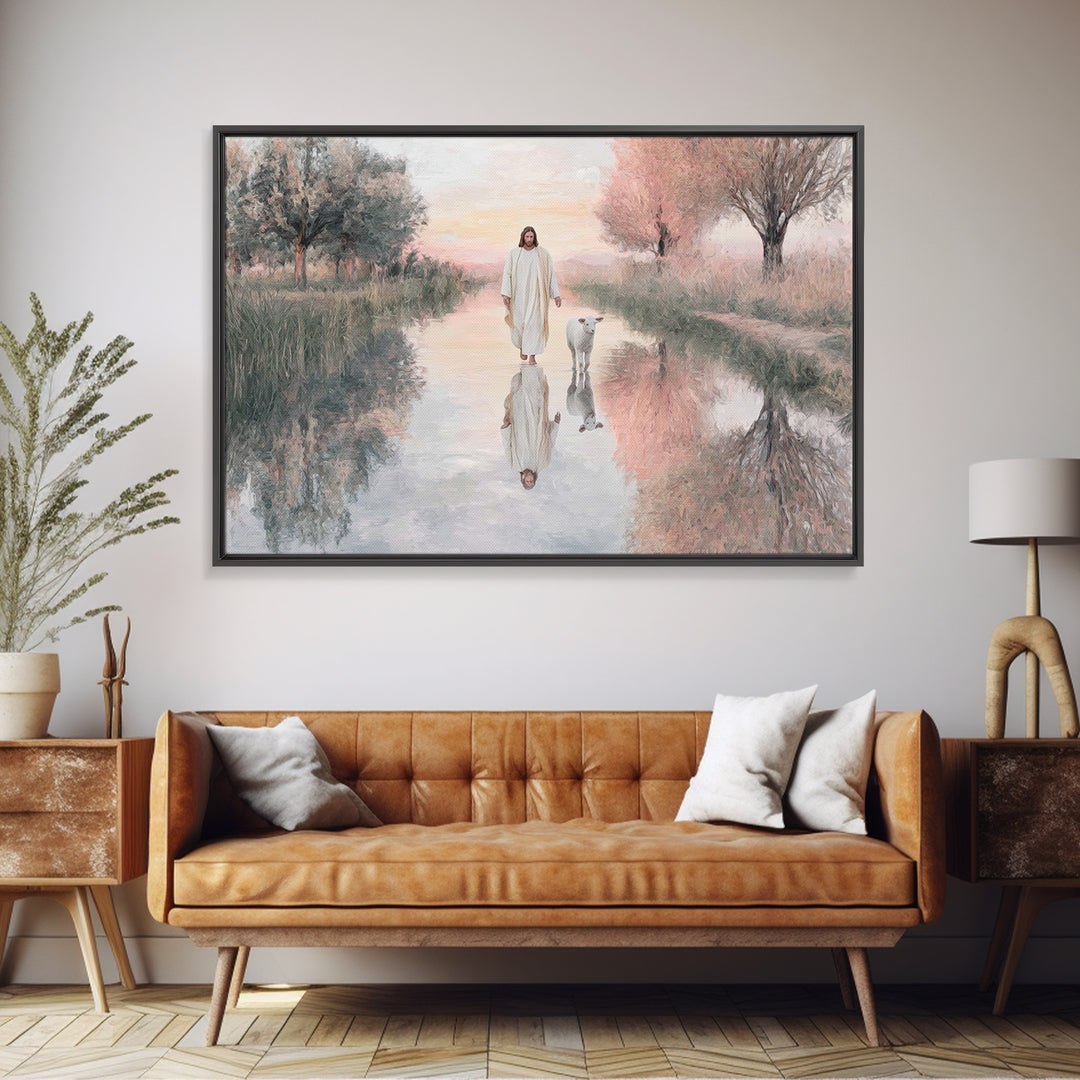 Calm Pasture Journey – Framed Canvas Print – Christian Wall Art – Christian Art Canvas – Jesus Painting – Subtle Christian Art – Christian