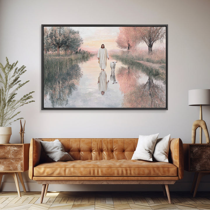 Calm Pasture Journey – Framed Canvas Print – Christian Wall Art – Christian Art Canvas – Jesus Painting – Subtle Christian Art – Christian