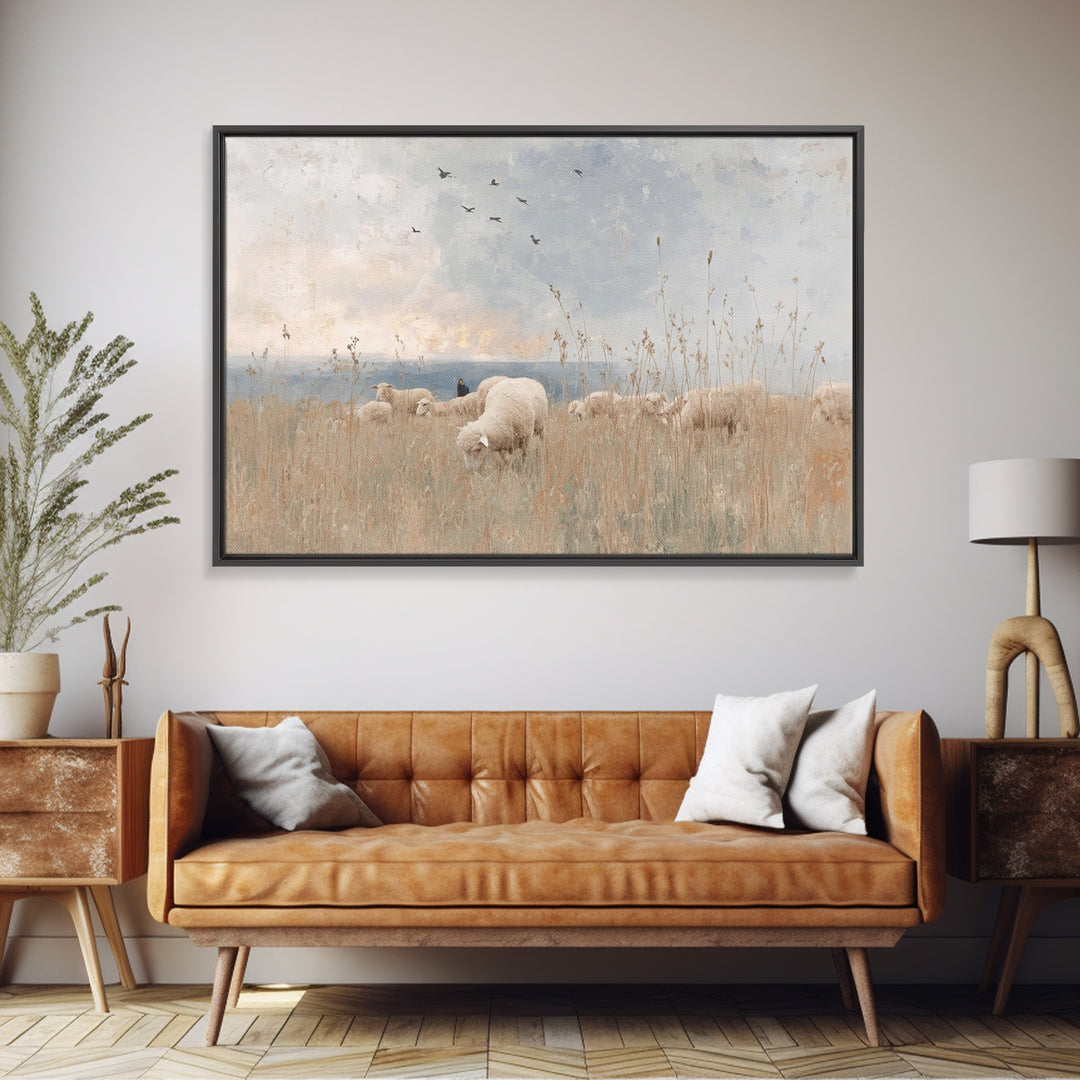 Radiant Sky Gathering, Framed Canvas Print, Christian Wall Art, Christian Art Canvas, Christian Christmas Art, Jesus Painting, Modern Chris