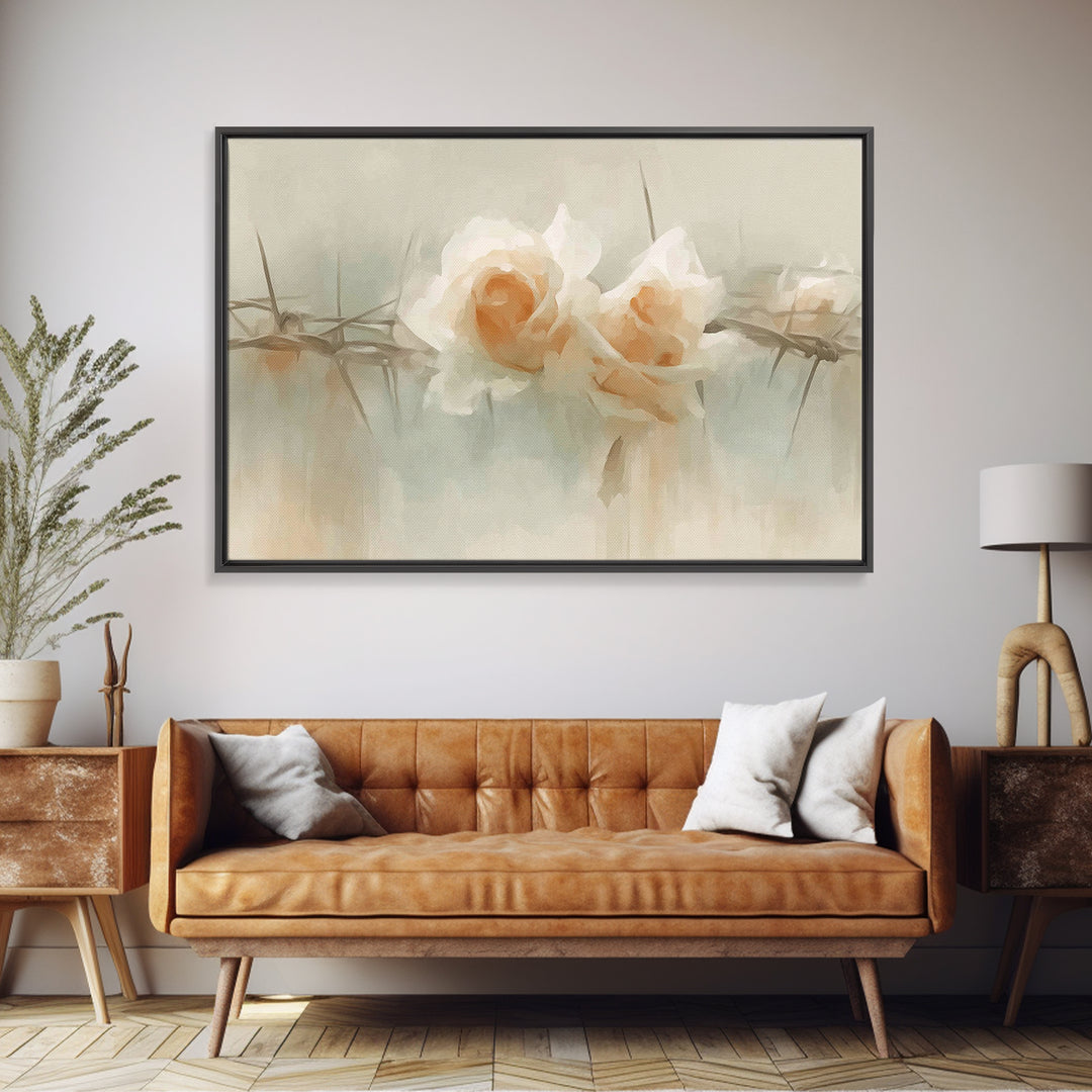 Roses Of Mercy – Framed Canvas Print – Christian Art Prints – Christian Wall Art – Abstract Christian Art – Subtle Christian Art – Christia