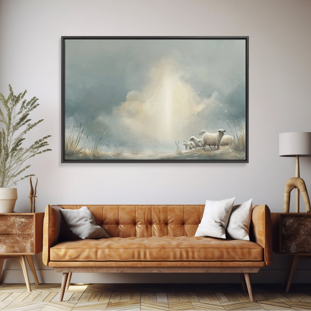 Light of the Meadow – Framed Canvas Print – Christian Wall Art – Christian Art Canvas – Jesus Painting – Vintage Christian Art – Christmas