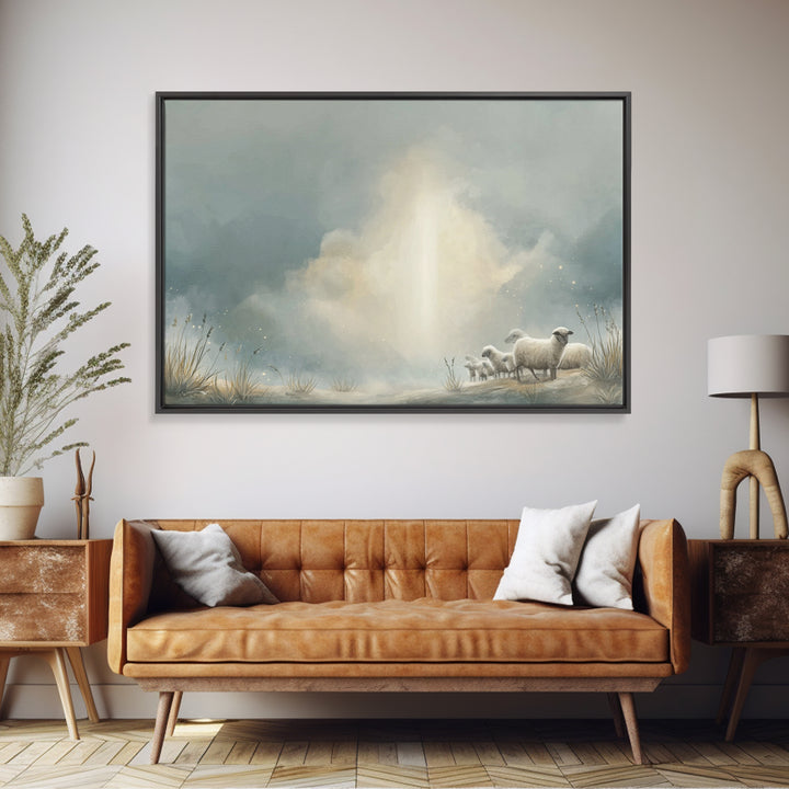 Light of the Meadow – Framed Canvas Print – Christian Wall Art – Christian Art Canvas – Jesus Painting – Vintage Christian Art – Christmas