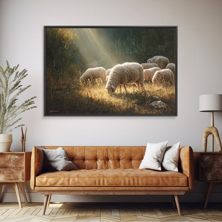 Sunlit Meadow Peace – Framed Canvas Print – Christian Art Canvas – Christian Wall Art – Christian Painting – Christian Gift – Christmas Art
