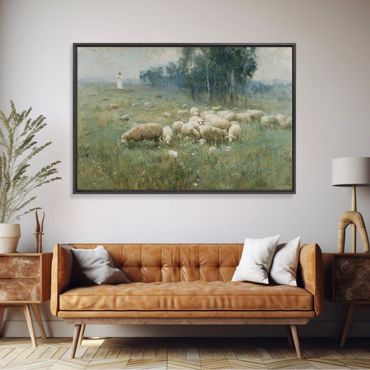 Hillside Shepherd Calm | Framed Canvas Print | Christian Art Print | Christian Wall Art | Jesus Painting | Vintage Christian Art | Christia