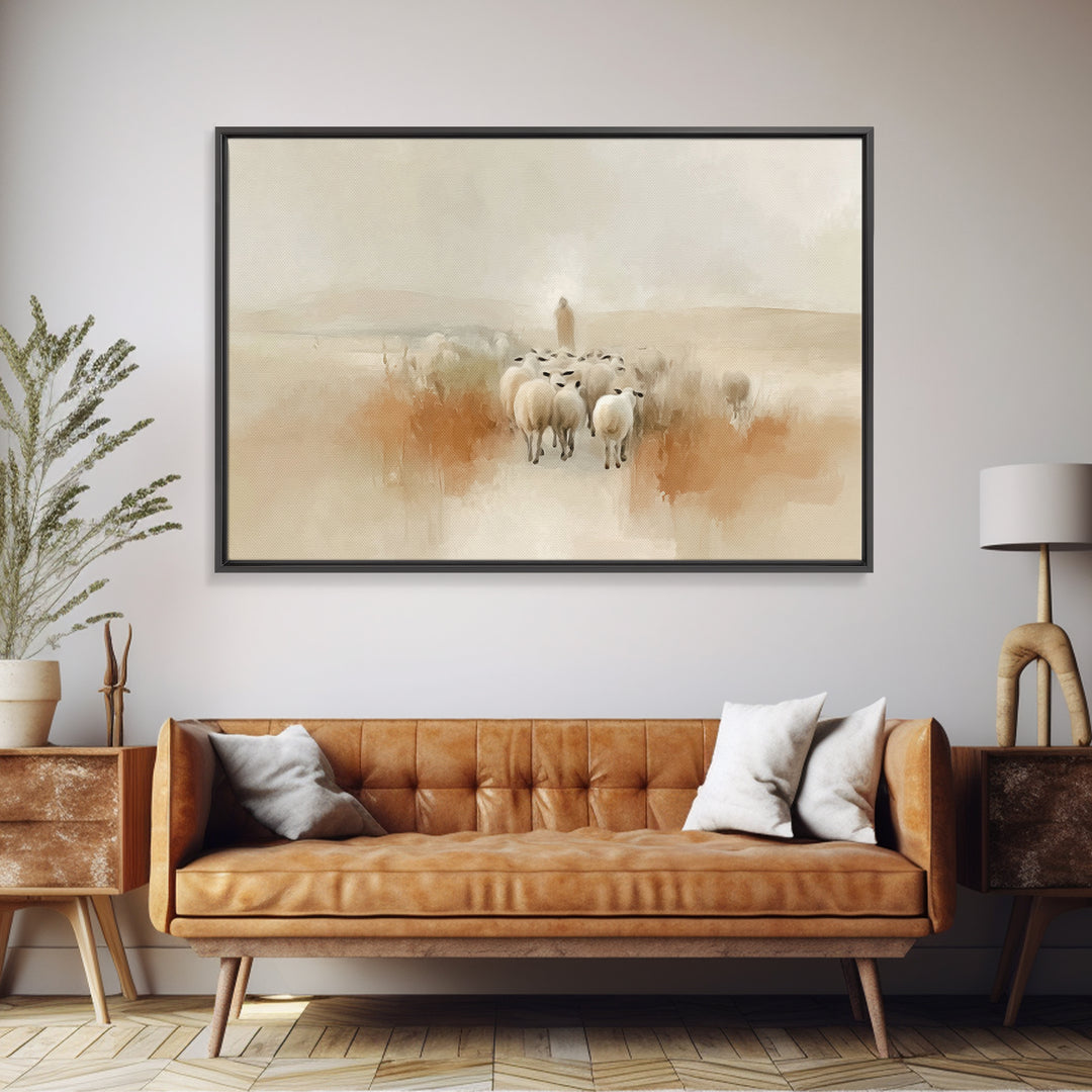 Desert Flock Journey, Framed Canvas Print, Christian Art Canvas, Christian Wall Art, Jesus Painting, Minimalist Christian Art, Christian Gi
