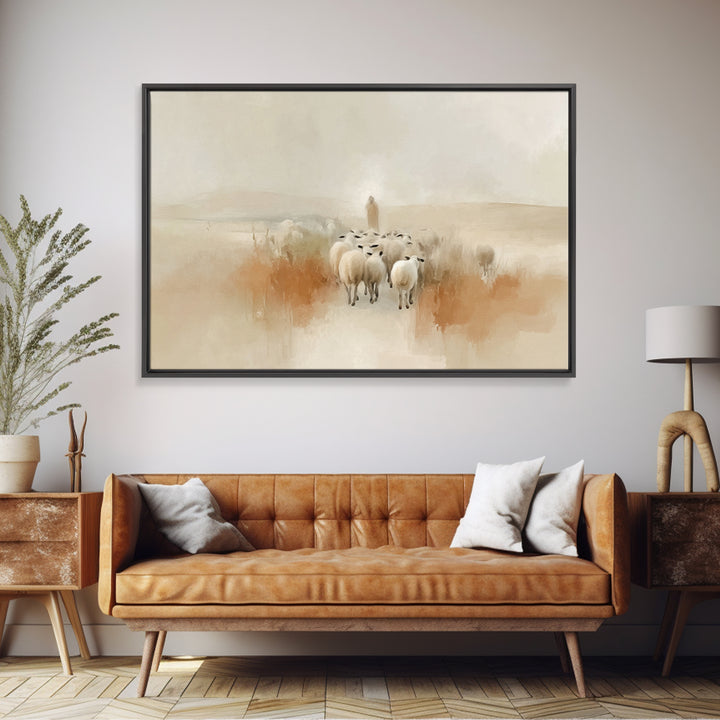 Desert Flock Journey, Framed Canvas Print, Christian Art Canvas, Christian Wall Art, Jesus Painting, Minimalist Christian Art, Christian Gi