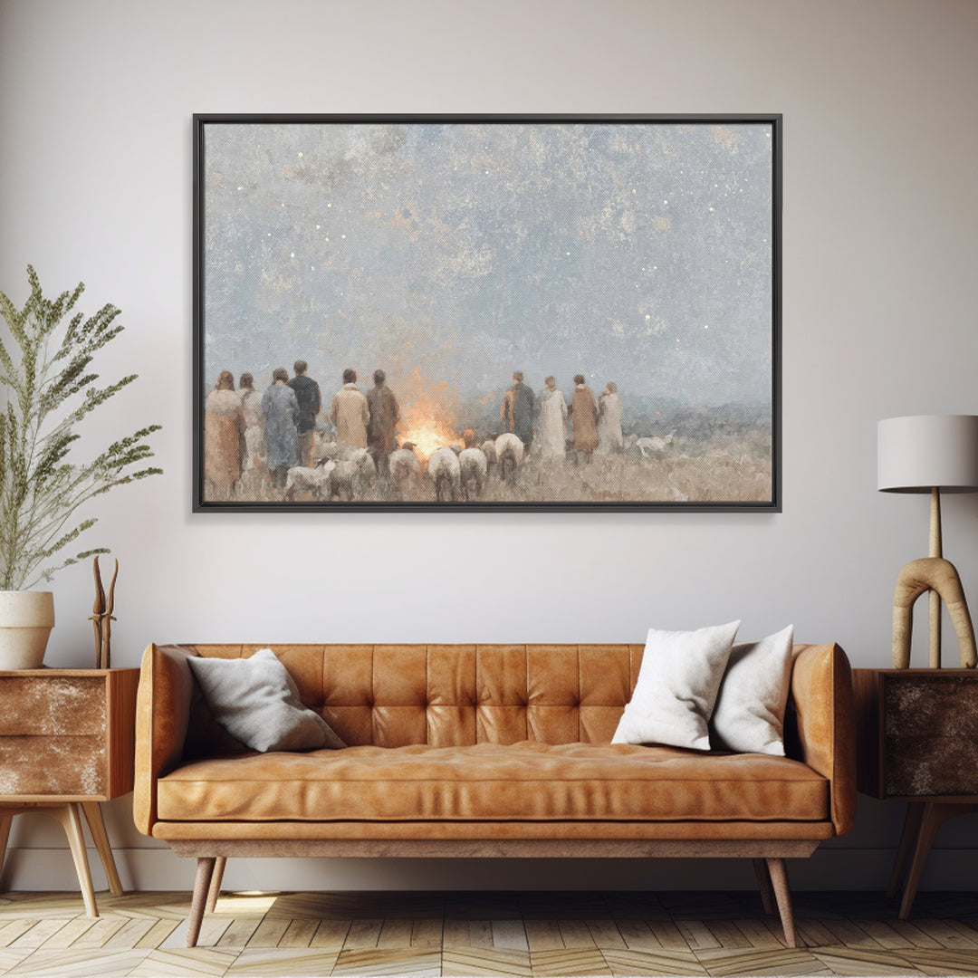 Starry Vigil Glow – Framed Canvas Print – Christian Wall Art – Christian Christmas Art – Christian Art Canvas – Modern Christian Art – Chri