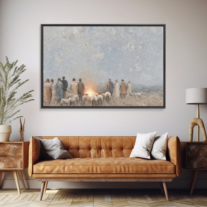 Starry Vigil Glow – Framed Canvas Print – Christian Wall Art – Christian Christmas Art – Christian Art Canvas – Modern Christian Art – Chri