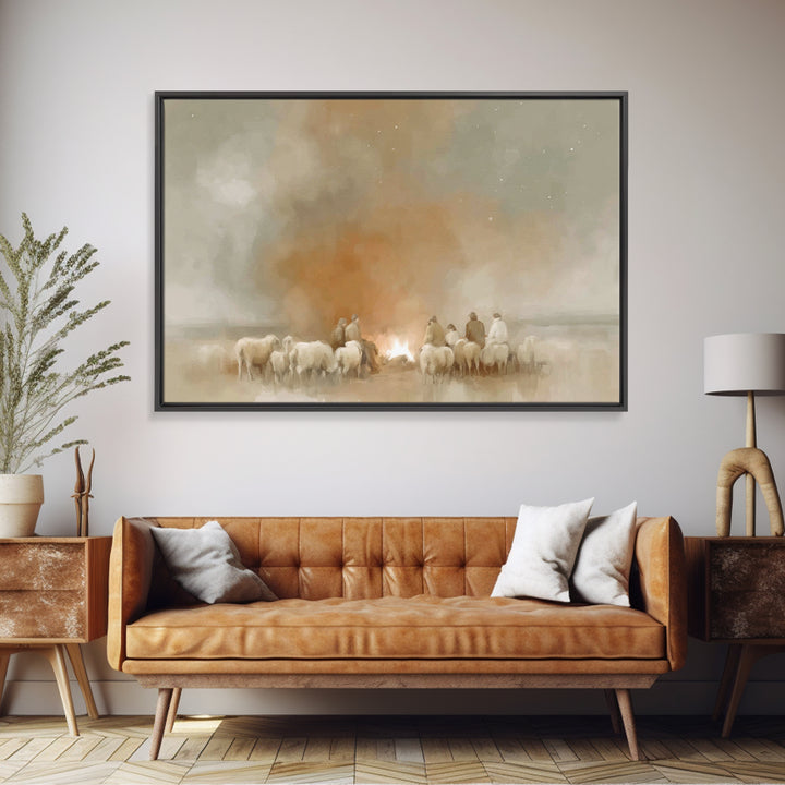 Fireside Shepherd Night | Framed Canvas Print | Christian Wall Art | Christian Art Canvas | Christmas Art | Christian Christmas Decor | Chr