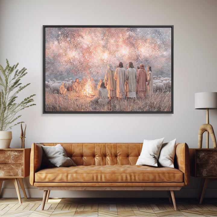 Celestial Gathering Light, Framed Canvas Print, Christian Wall Art, Christian Art Canvas, Christian Christmas Art, Jesus Painting, Modern C