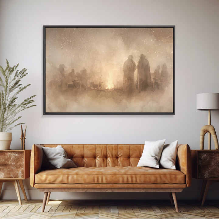 Silent Night Watch – Framed Canvas Print – Christian Wall Art – Christian Art Canvas – Moody Christmas Art – Christian Painting – Christian