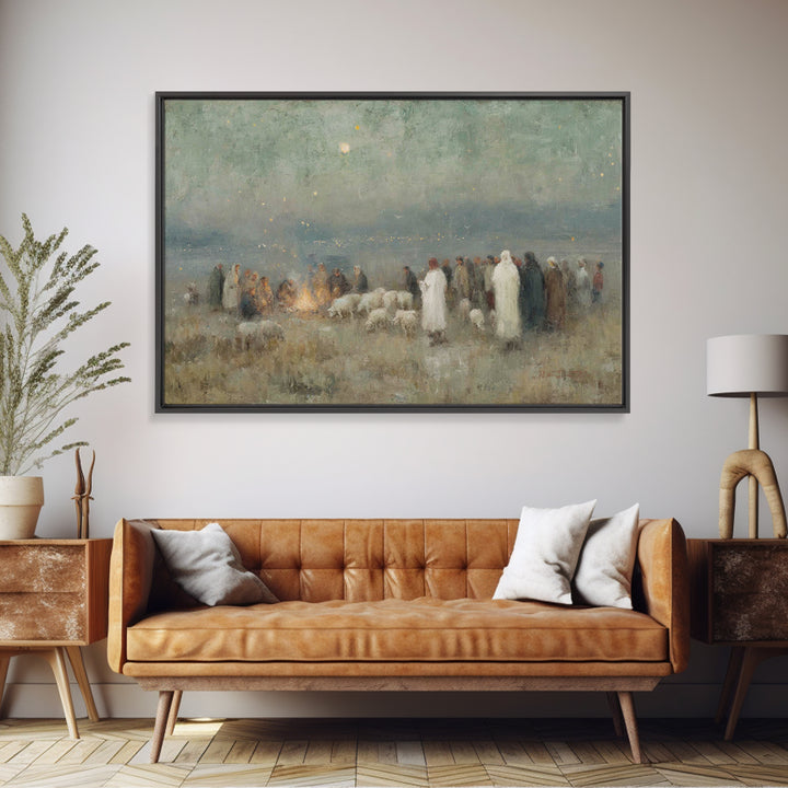 Night Of Shepherds – Framed Canvas Print – Christmas Wall Art – Christian Art Canvas – Christian Christmas Art – Christian Decor – Jesus Pa