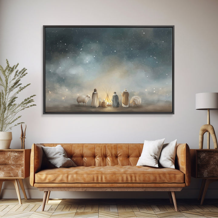 Starry Pasture Peace – Framed Canvas Print – Christian Art Canvas – Christian Christmas Art – Christmas Art – Christian Wall Art – Subtle C