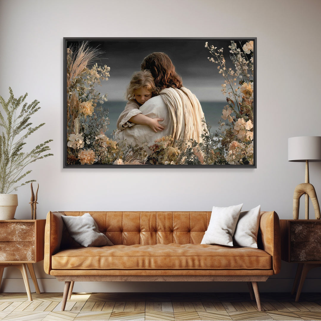 Embrace Of Peace | Framed Canvas Print | Jesus Painting | Christian Wall Art | Christian Art Canvas | Subtle Christian Art | Christian Deco