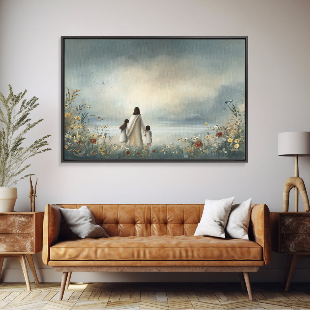 Gentle Path Hope | Framed Canvas Print | Christian Art Canvas | Christian Wall Art | Jesus Painting | Minimalist Christian Art | Christian