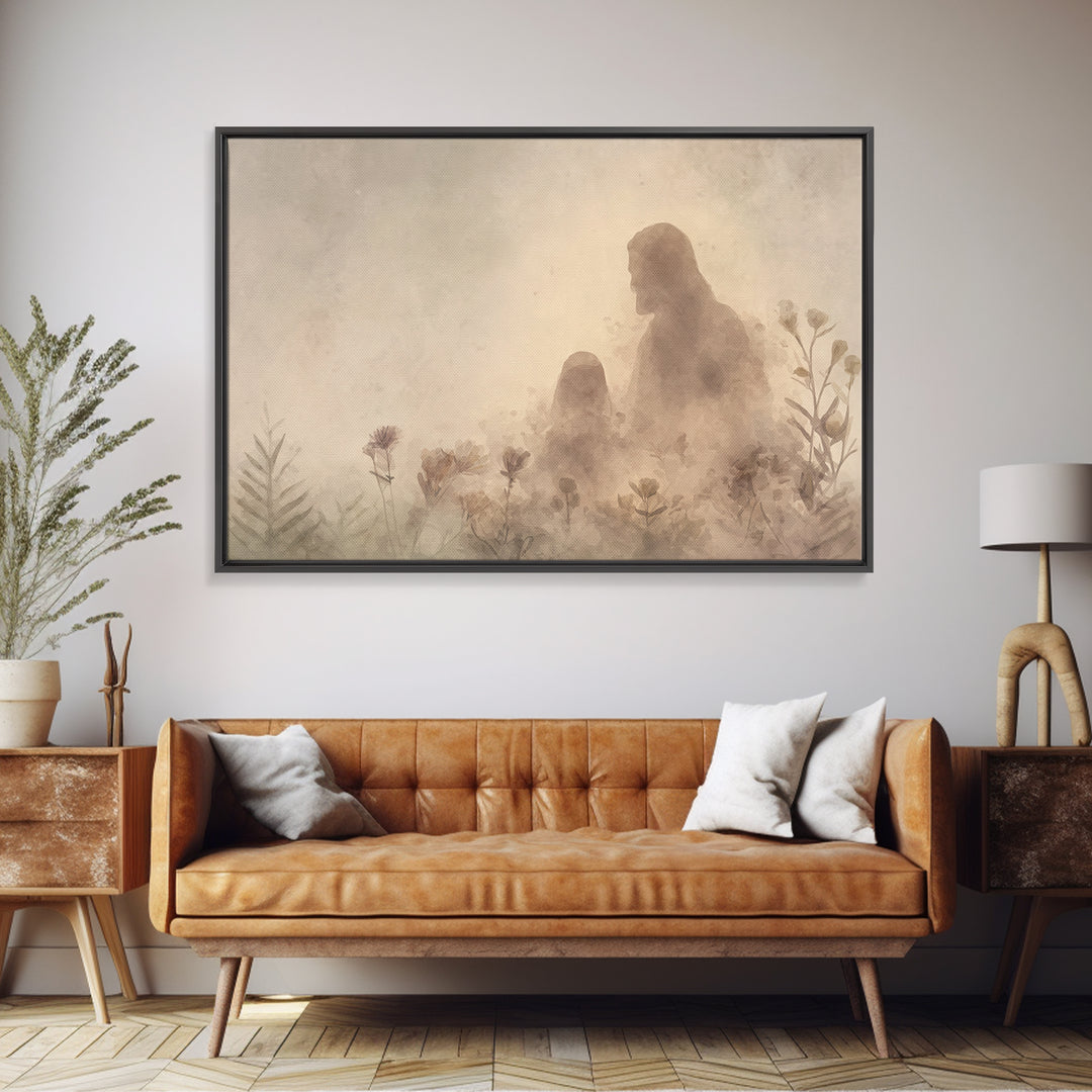 Sacred Silhouette Calm | Framed Canvas Print | Minimalist Christian Art | Christian Wall Art | Christian Art Canvas | Jesus Painting | Subt