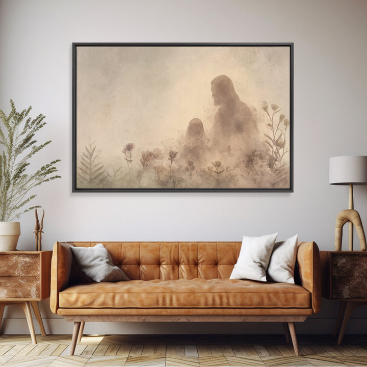 Sacred Silhouette Calm | Framed Canvas Print | Minimalist Christian Art | Christian Wall Art | Christian Art Canvas | Jesus Painting | Subt
