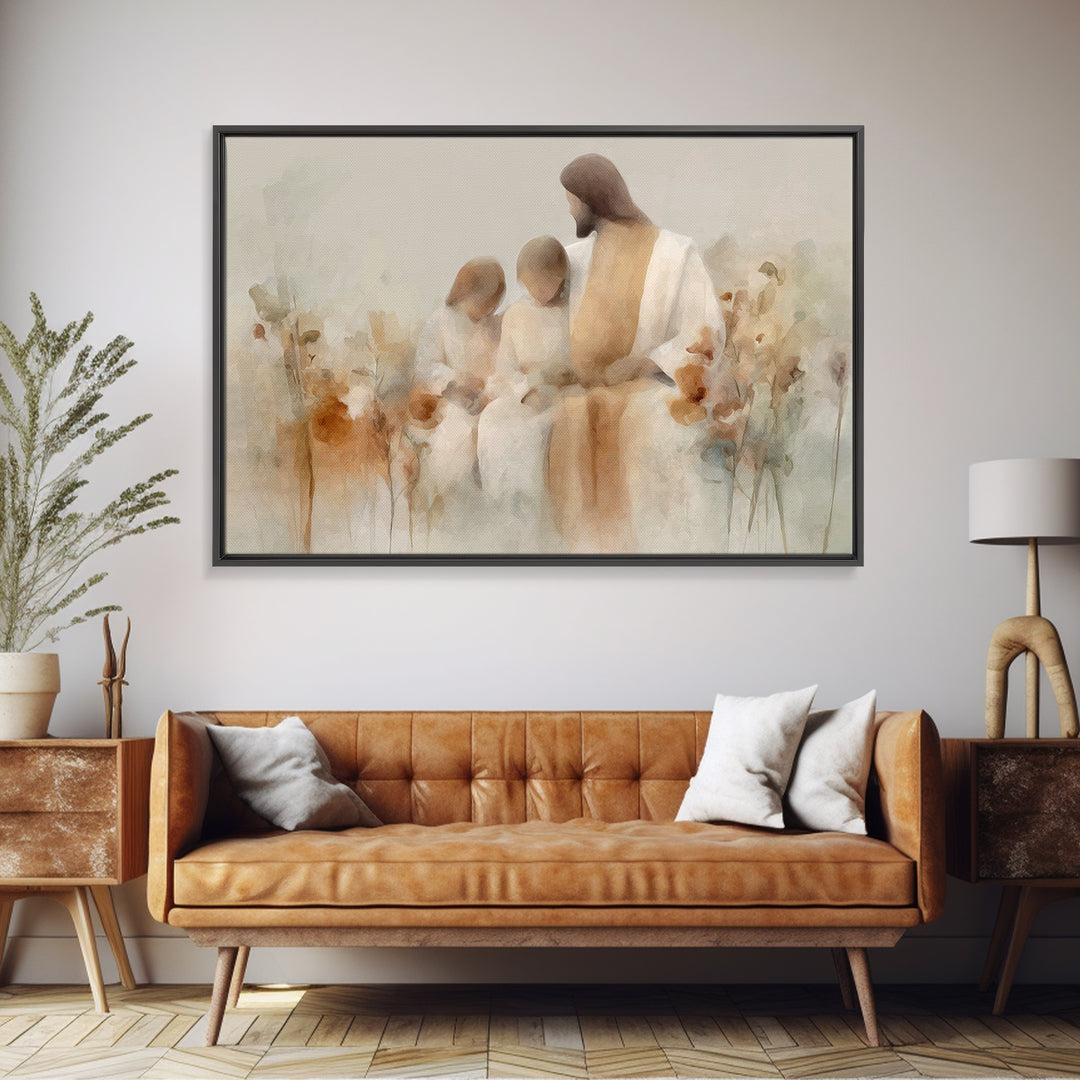 Quiet Meadow Grace | Framed Canvas Print | Christian Art Canvas | Christian Wall Art | Jesus Painting | Modern Christian Art | Christian Gi