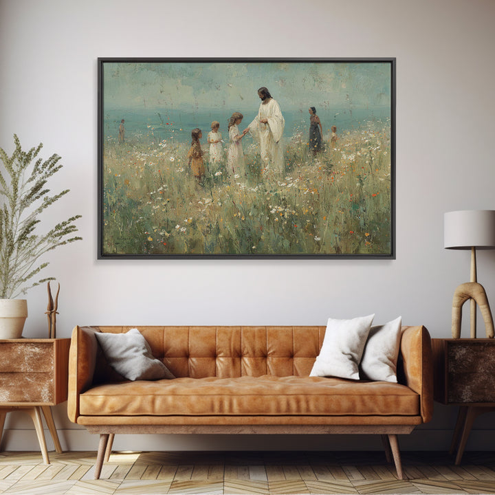 Fields Of Mercy – Framed Canvas Print – Christian Wall Art – Jesus Painting – Christian Art Canvas – Pastoral Scenery – Christian Christmas