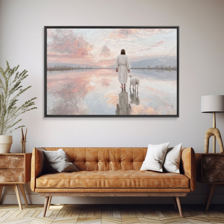 Heaven’s Reflection, Framed Canvas Print, Christian Art Canvas, Large Jesus Painting, Christian Decor For Home, White Christmas Art, Modern