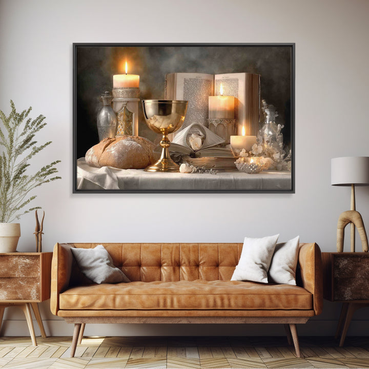 Sacred Feast Light – Framed Canvas Print – Christian Christmas Art – Christian Wall Art – Vintage Christian Art – Jesus Painting – Christia