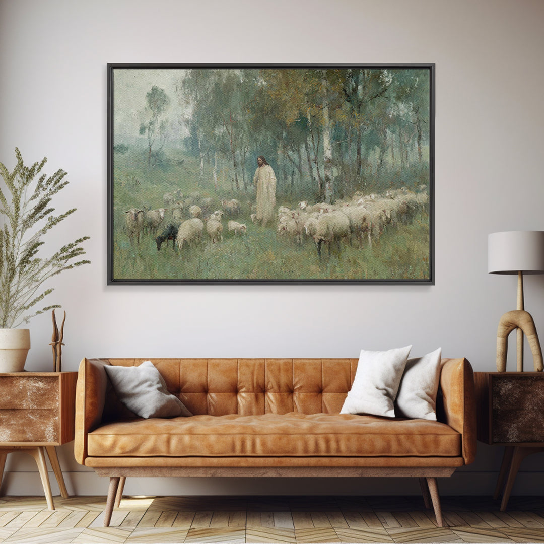Grace In The Meadow | Framed Canvas Print | Christian Art Print | Jesus Painting | Christian Wall Art | Large Christian Art | Christian Art