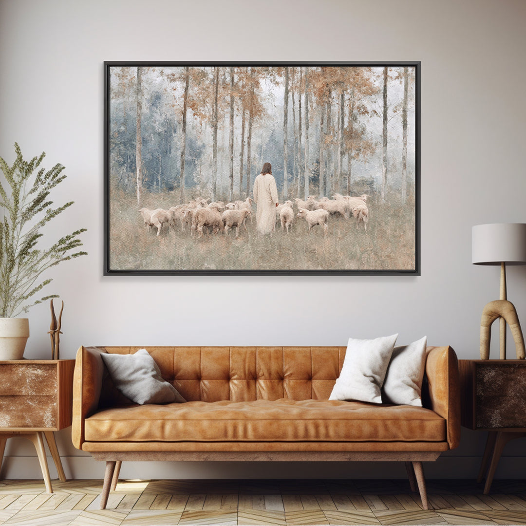 Autumn Sheep Path – Framed Canvas Print – Christian Art Canvas – Subtle Christian Art – Christian Paintings – Christian Wall Art – Christia