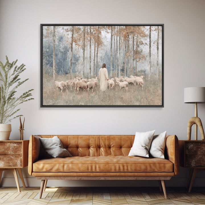 Autumn Sheep Path – Framed Canvas Print – Christian Art Canvas – Subtle Christian Art – Christian Paintings – Christian Wall Art – Christia