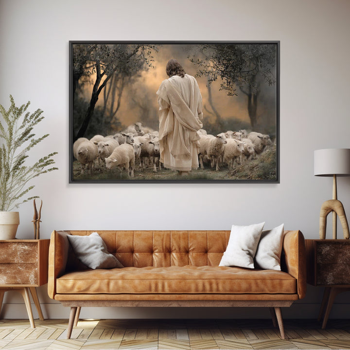 Circle Of The Flock | Framed Canvas Print | Christian Art Print | Jesus Painting | Christian Wall Art | Modern Christian Painting | Christi