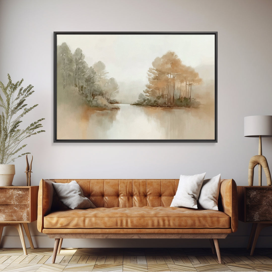 Autumn River Peace, Framed Canvas Print, Christian Wall Art, Christian Art Canvas, Minimalist Christian Art, Christian Art Print, Modern Ch