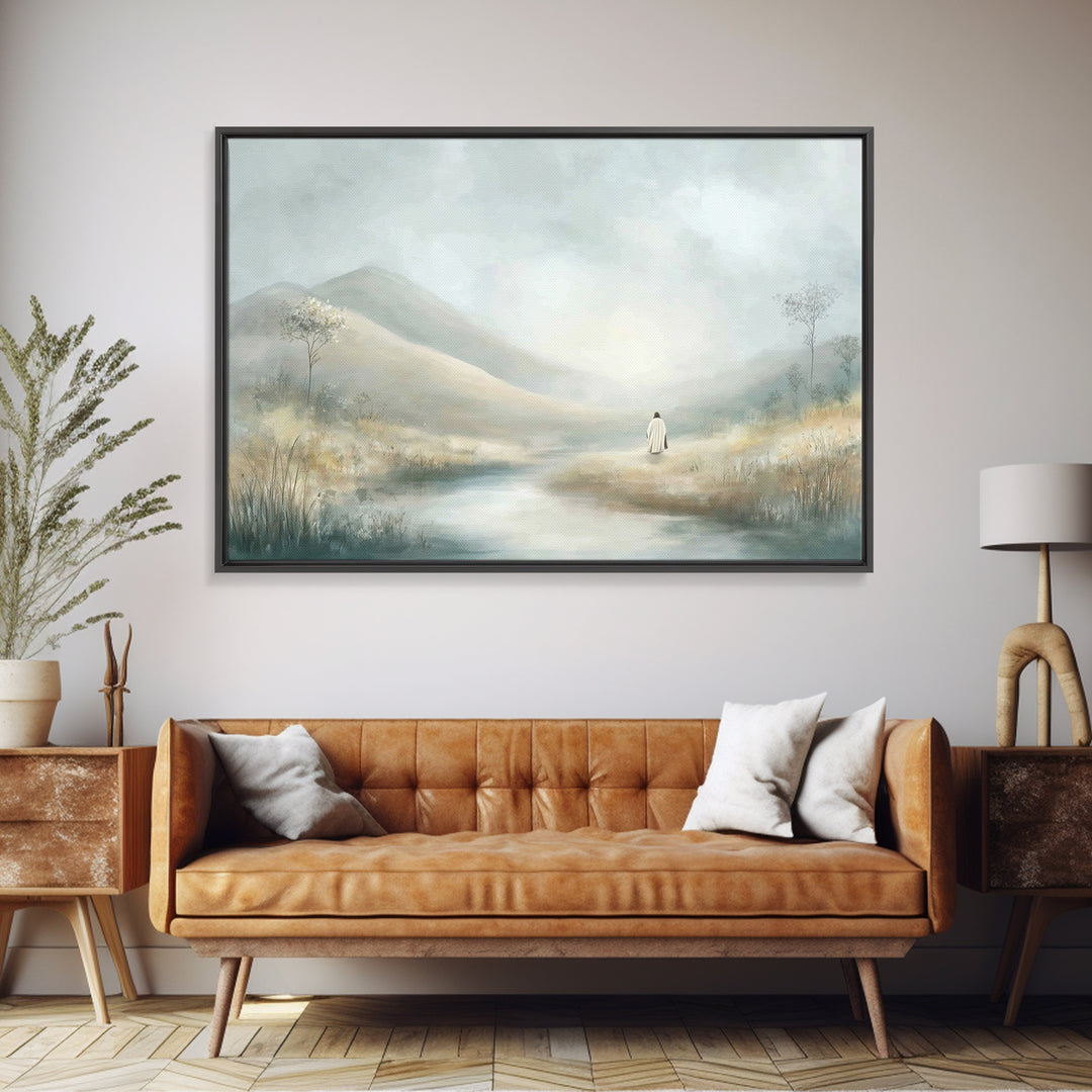 Quiet Valley Light – Framed Canvas Print – Christian Wall Art – Christian Art Canvas – Jesus Painting – Pastoral Scenery – Christian Art