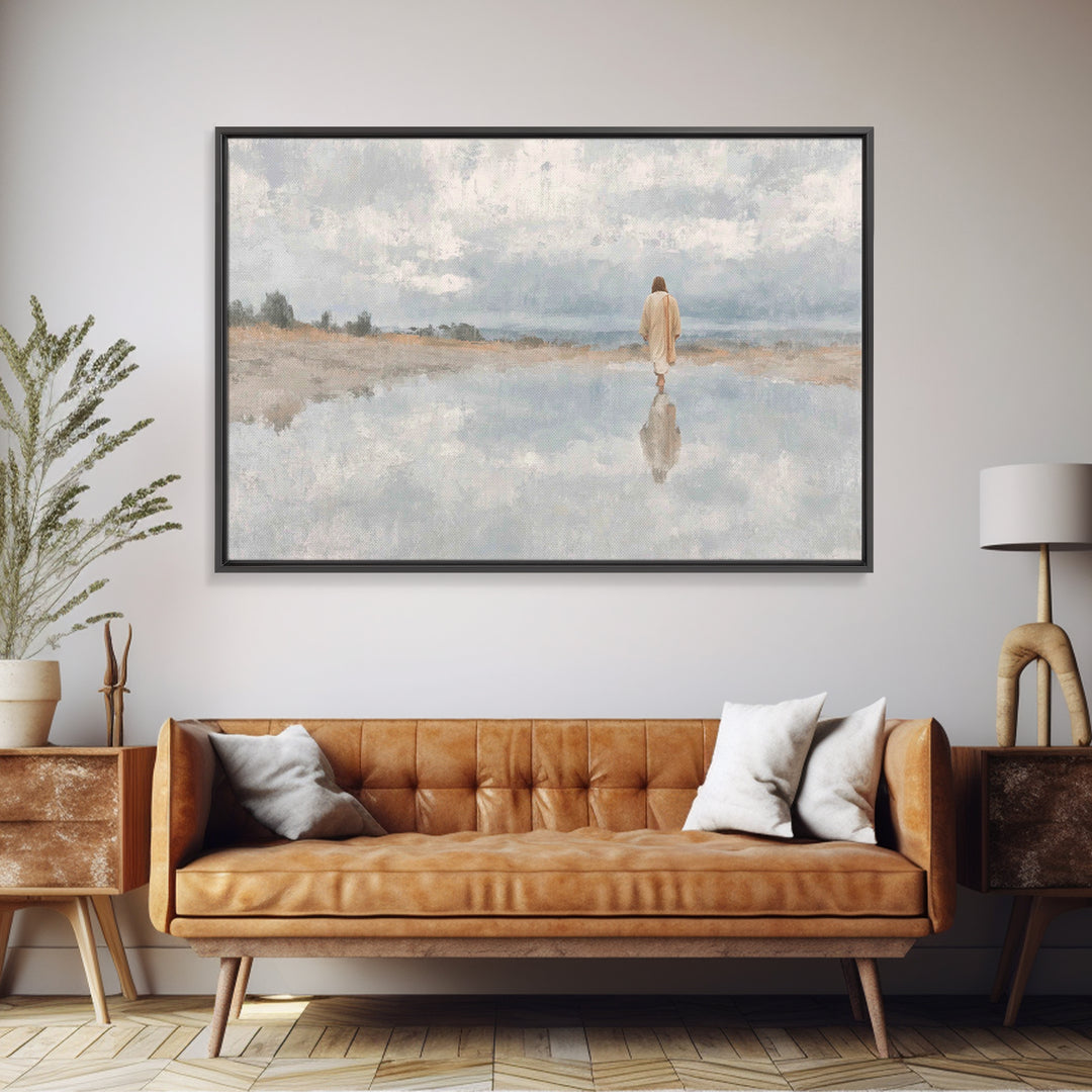 Walking In Peace, Framed Canvas Print, Christian Art Canvas, Christian Wall Art, Jesus Painting, Christian Christmas Art, Modern Christian