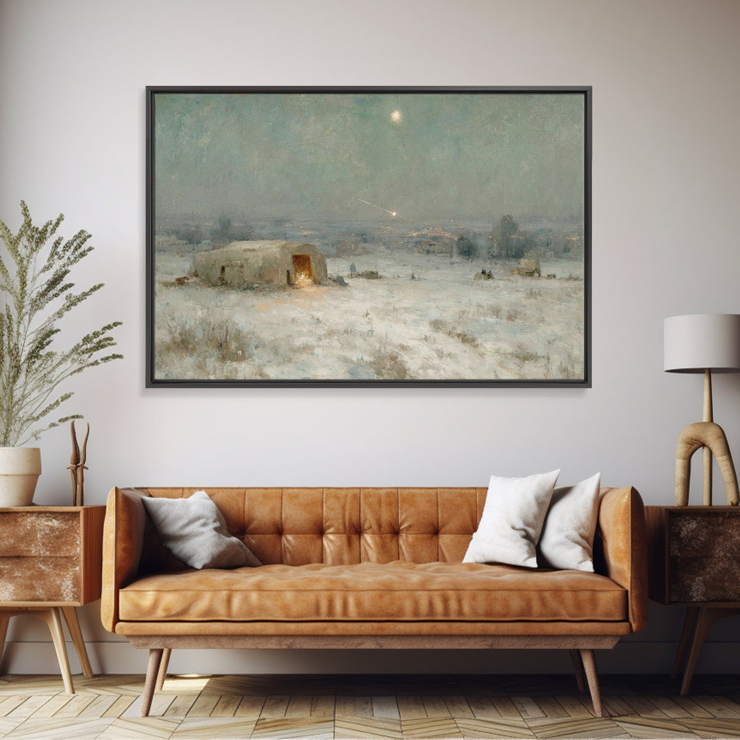 Silent Bethlehem Night, Framed Canvas Print, Christmas Art Prints, Christian Christmas Art, Vintage Christmas Art, Christian Wall Art, Chri