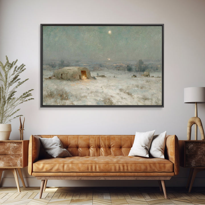 Silent Bethlehem Night, Framed Canvas Print, Christmas Art Prints, Christian Christmas Art, Vintage Christmas Art, Christian Wall Art, Chri