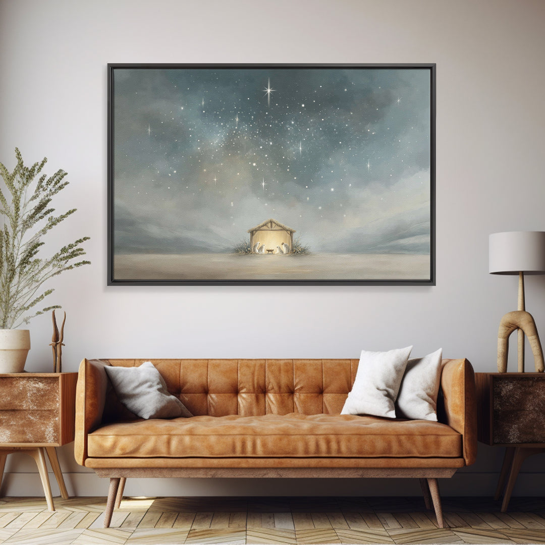 Holy Night Shelter | Framed Canvas Print | Christian Art Canvas | Christmas Art Work | Christian Christmas Art | Christian Wall Art | Chris