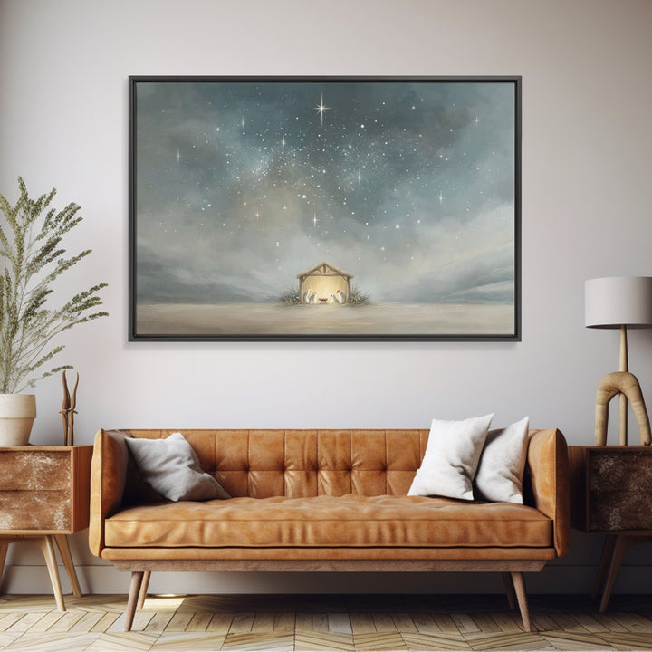 Holy Night Shelter | Framed Canvas Print | Christian Art Canvas | Christmas Art Work | Christian Christmas Art | Christian Wall Art | Chris