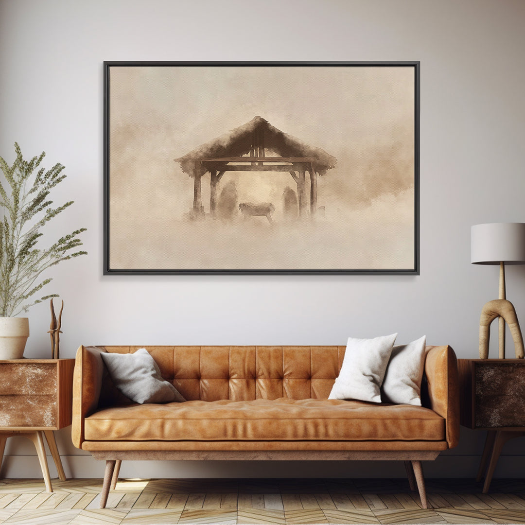 Nativity Stillness – Framed Canvas Print – Christian Christmas Art – Christian Art Canvas – Christian Wall Art – Christmas Art Prints – Chr