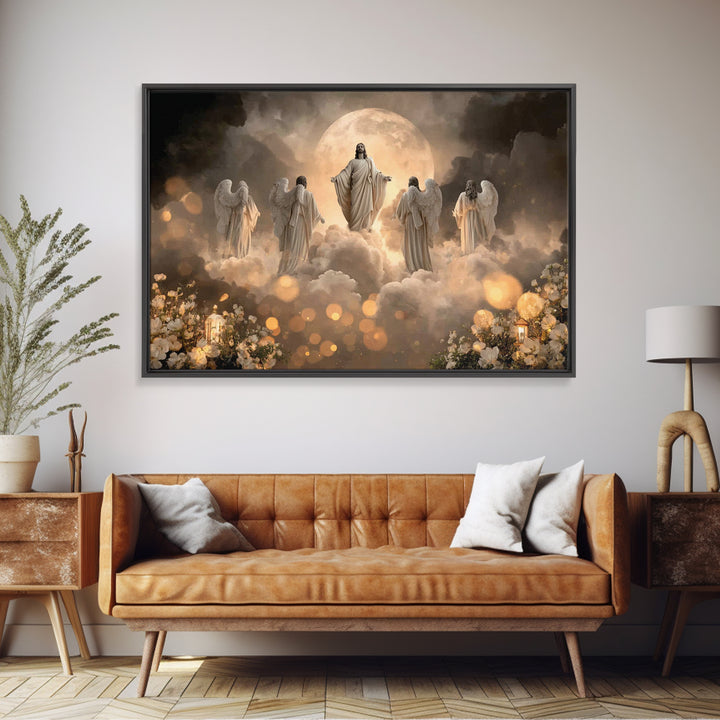 Moonlit Ascension, Framed Canvas Print, Christian Art Canvas, Jesus Painting, Christian Wall Art, Moody Christian Art, Large Jesus Painting