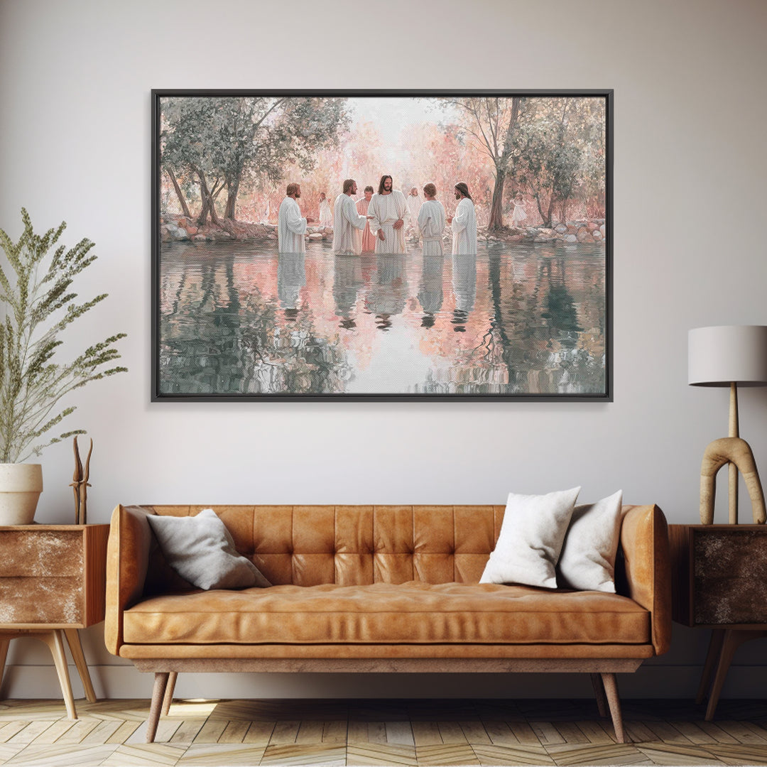 Sacred Waters Gathering – Framed Canvas Print – Christian Art Canvas – Jesus Painting – Christian Wall Art – Large Christian Art – Christia