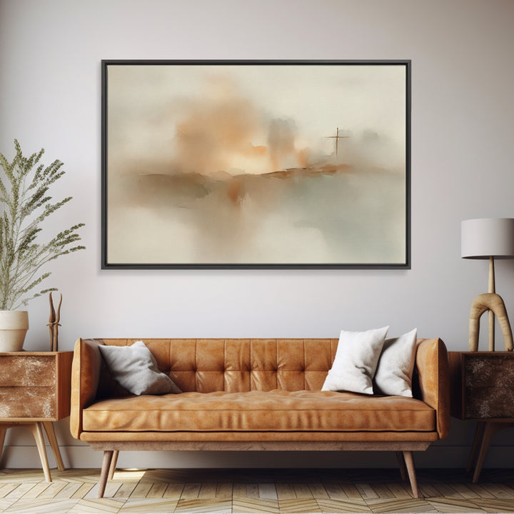 Silent Cross Dawn – Framed Canvas Print – Christian Wall Art – Christian Art Canvas – Abstract Christian Art – Subtle Christian Paintings