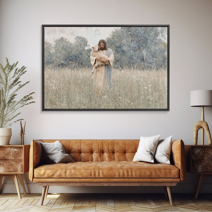Fieldside Compassion – Framed Canvas Print – Christian Art Canvas – Jesus Painting – Christian Wall Art – Christian Gift Ideas – Modern Chr