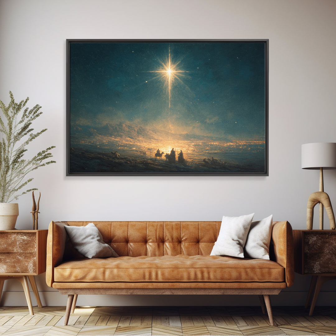 Midnight Star Calling – Framed Canvas Print – Christian Christmas Art – Christian Art Canvas – Christmas Wall Art – Moody Christian Art